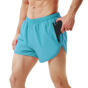 Pantalones cortos para correr de poliéster y LICRA para hombre, pantalones cortos deportivos de entrenamiento atlético para gimnasio, pantalones cortos deportivos de 3 pulgadas con bolsillo con cremallera, venta al por mayor - Product Image 4