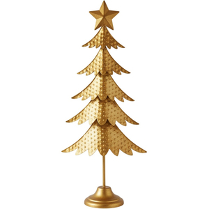 Figura Decorativa de Árbol de Navidad de Metal Dorado de la Mejor Calidad, Adorno Festivo para el Hogar con Estrella en la Punta del Árbol - Product Image 1