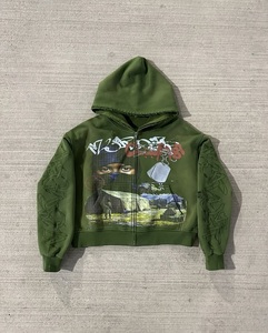 100% Cotton Customized Hoodies Solid Pattern Lined Collar Acid Washed Casual Summer Style Embroidered 3D Design Applique - Product Image 6