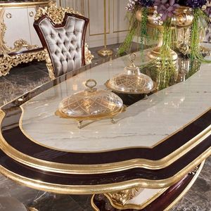 Juego de Comedor de Lujo Imperium Hotel Emma, Madera de Teca Sólida Tallada a Mano, Acabado en Hoja de Oro, Muebles Clásicos Europeos de Estilo Real - Product Image 2