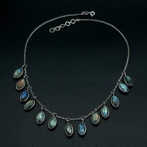 925 Sterling Silver Natural Labradorite Bezel Collier Bijoux en pierres précieuses à facettes avec pendentifs à la mode Charms pour femmes filles - Product Image 2
