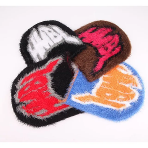 Fabricantes de gorros personalizados All Over Print Jacquard Mohair Cuff Fold Cuffless Winter Beanie Sombreros de punto para hombres bordado - Product Image 3