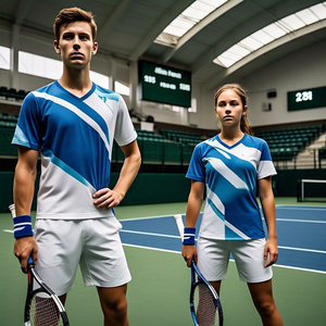 ชุดเสื้อกางเกงขาสั้นชุดเครื่องแบบเทนนิสแบดมินตันพิมพ์โลโก้ตามสั่งชุดฝึกพิมพ์ซับลิเมชัน - Product Image 1