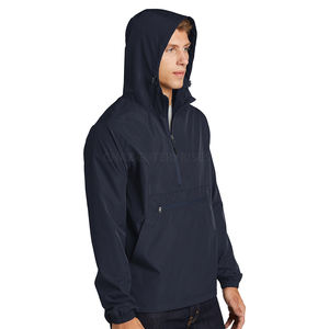 Pull-over de sports d'hiver personnalisé veste coupe-vent à capuche en nylon demi-fermeture éclair poche avant veste de survêtement en polyester imperméable abordable - Product Image 4