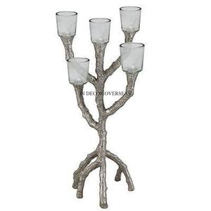 Verre clair à texture cassée avec texture martelée argent brillant poli et plaqué or papillon Design bougeoir en métal - Product Image 4