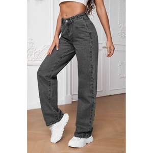 Jeans en denim gris stretch à jambes larges pour femmes, mode de luxe, taille haute, coupe ample, style streetwear, respectueux de l'environnement, placage, taille 26-40 OSCA - Product Image 6