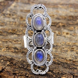 Bague de mariage solide 925 bijoux en argent Sterling naturel Multi feu Labradorite pierre précieuse bague à la main 925 timbre bijoux en argent - Product Image 3