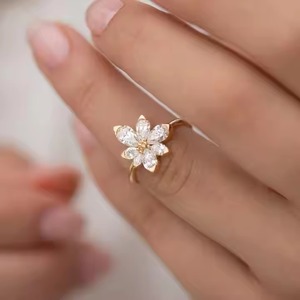 14K Yellow Gold Floral Statement <b>Ring</b> Handmade Anniversary Pear Cut Original Moissanite Diamond Elegant Flower Shape <b>Ring</b> for - Product Image 6