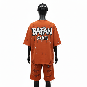 Women Premium Cotton Oversized T shirt Short set Soft Breathable Fabric <b>Rust</b> Color Distressed 100% Cotton T Shirt & Short Set - Product Image 2