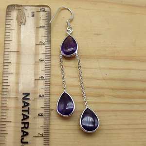 Boucle d'oreille enfileur d'améthyste violette naturelle délicate faite à la main 925 boucle d'oreille en argent Sterling fait à la main bijoux de boucle d'oreille en argent de créateur - Product Image 2