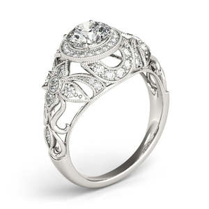 Anillo de Compromiso de Oro Blanco de 18k con Diamante de 2.00ct y Halo Floral Estilo Edwardiano, Elegante Anillo con Diamante de 2.00ct - Product Image 4