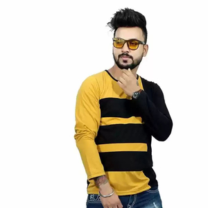 T-shirt à manches longues pour homme en coton et polyester 2026, noir et jaune, léger, de haute qualité, manches longues - Product Image 6