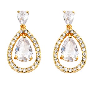 Orecchini a perno con zirconi a forma di cuore, placcati oro, per matrimoni, fidanzamenti, feste, gioielli raffinati da donna - Product Image 3