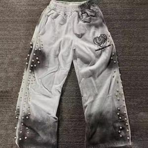 Custom Men's Jogging Baggy French Terry Casual <b>Sun</b> Faded Sweatpants 100% Cotton Outdoor Diamond Elastic Waist Rhinestone Sports - Product Image 1