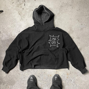 Sudaderas con capucha de tendencia Sudadera con capucha recortada personalizada para hombre Fábrica al por mayor Moda Raw Hem Edge Cut Bottom Big Distressed Sun Faded Washed - Product Image 5