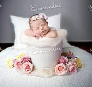 Charmant mignon bébé nouveau-né photographie bambou seau accessoires naturel bois massif photographie accessoires pour nouveau-né bébé - Product Image 4