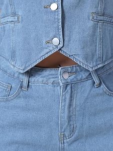 Conjunto de 2 piezas de mezclilla de tendencia superior para mujer, conjuntos de chaleco, conjuntos de 2 piezas para mujer, pantalones vaqueros de pierna ancha, conjunto de mezclilla de dos piezas 2026 - Product Image 5