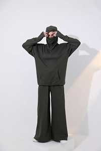 Ensemble de survêtement décontracté pour femme en coton éponge uni, coupe ample, avec pantalon de jogging à jambes larges et capuche, cordon de serrage, pour l'hiver - Product Image 4