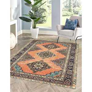 Vintage Design Printed <b>Rug</b>, Orange Floral Persian Style Salon Decor Nursery,Luxury Velvet <b>Rug</b> - Product Image 4
