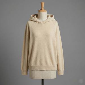 Sudadera con Capucha de Lujo para Mujer, Mezcla de Poliéster/Algodón Pesado, Bordado 3D en la Parte Delantera, Estilo Holgado, Color Avena - Product Image 4