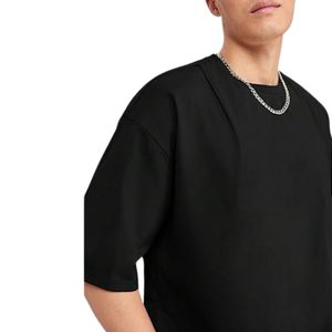 T-shirt ample à épaules tombantes pour hommes, noir 100% coton, style baggy, tricot uni, streetwear avec logo personnalisé - Product Image 5