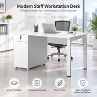 Bureau d'étude moderne blanc avec panneau de 25 mm, meuble mobile à trois sections coulissantes, structure en acier pour petit bureau ou espace personnel
