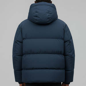 Veste matelassée à capuche de couleur marine unie sur mesure 2026, tissu 100% polyester, poche latérale, style zippé, veste gonflée chaude d'hiver - Product Image 2