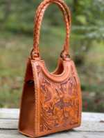 Nouveau Sac Fourre-tout Hobo Bohème Vintage en Cuir Véritable 100% Style Western 2026, Fait Main avec Motifs Floraux Sculptés