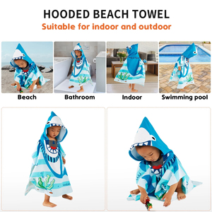 Vente chaude taille personnalisée enfants de haute qualité à capuche en coton séchage rapide poisson imprimé poncho de plage pour la natation de tous les jours - Product Image 5