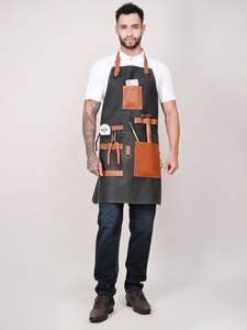 Waterproof and Heatproof Cow Grain <b>Leather</b> Sleeveless <b>Apron</b> for Barbeque and Other Indoor Activities Manufactured in Factory - Product Image 4