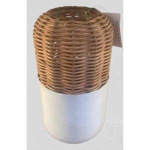 Vase à fleurs élégant en fer et en rotin, forme ronde, décoration d'intérieur pour salon, art déco, fer et rotin léger - Product Image 3