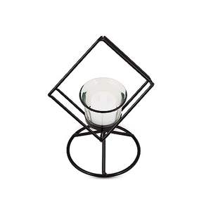 Bougie chauffe-plat géométrique en métal noir, verre rond et métal - Product Image 3