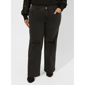 กางเกงยีนส์ขาตรงทรงหลวมของผู้หญิงสินค้าออกใหม่เป็นมิตรกับสิ่งแวดล้อมแนวสตรีทสูงสีเทาขนาดพลัสไซส์ระบายอากาศได้ - Product Image 2