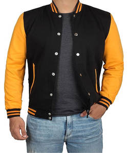 Hommes Lycée Letterman Streetwear Bomber Varsity Veste Solide Motif Hiver Polaire Baseball Veste Bouton Lavé - Product Image 1