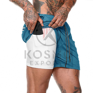 Short de gymnastique d'été pour hommes de haute qualité avec logo personnalisé Short d'entraînement en polyester décontracté OEM Short de bain solide à haute élasticité avec poche - Product Image 1