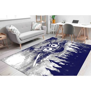 Alfombra con Diseño de Búho Azul Marino: Decoración Antideslizante para el Hogar, Alfombra Impresa, Alfombra de Chenilla - Product Image 5