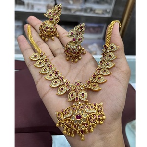 Elegant Gold Plated <b>Necklace</b> <b>Set</b> With Earrings For Women And Girls Traditional <b>Indian</b> Wedding <b>Necklace</b> <b>Set</b> For Women - Product Image 1
