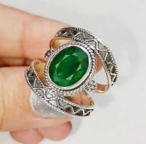 925 plata esterlina estampada mejor calidad anillo Esmeralda hecho a mano cabujón piedra preciosa rodio plateado para bodas y fiestas - Product Image 2