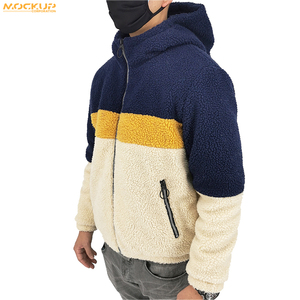 Soft Lamb of Warm Color Block Fleece <b>Sherpa</b> Jacket With <b>Hoodie</b> Hot Sale Wholesale Low Price - Product Image 4
