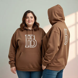 100% coton grande taille pull à capuche surdimensionné pour femmes avec logo personnalisé polaire douce avec capuche manches longues et poche kangourou - Product Image 4