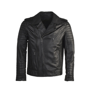 Venta al por mayor de los hombres de la motocicleta chaqueta de cuero Multi-lateral bolsillos de imitación de piel de oveja cuello capucha cremallera chaqueta negra de invierno de punto - Product Image 4