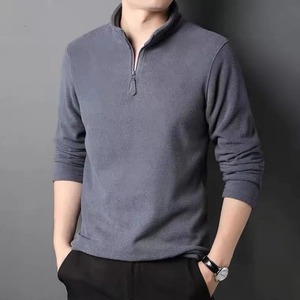 Autumn Winter <b>Men's</b> Warm <b>Fleece</b> T-<b>Shirts</b> 100% Cotton Solid Zipper Turtleneck High Quality Quick Dry Long Sleeve Tops - Product Image 6