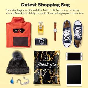 Lot de 100 sacs polymailers de remerciement 25x33cm, auto-adhésifs, étanches, durables, 2,3 mil, noir et or marbré - Product Image 2