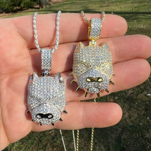 Pitbull perro forma Hip Hop certificado Oro colgante 24 "cuerda cadena diamante collar joyería regalo para su marido - Product Image 1