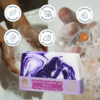 Savon artisanal violet premium 80g, savon en barre floral naturel, huiles organiques, vitamine E, hydratant, nettoyage doux, luxe artisanal