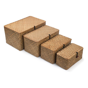 Large woven seagrass <b>gift</b> box big straw sea grass lid boxes stackable <b>basket</b> tabletop shelf organizing - Product Image 6