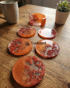 Ensemble de dessous-de-verre en résine élégante, fabriqués à la main, 4x4 pouces, style luxueux, en plusieurs couleurs, pour café, restaurant, Tradebyd - Product Image 2