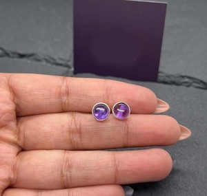 Classical <b>Stud</b> <b>Earrings</b> Jewelry for Women Silver Boho Style Jewelry 925 Sterling Silver <b>Amethyst</b> Gemstone Handmade <b>Earrings</b> - Product Image 3