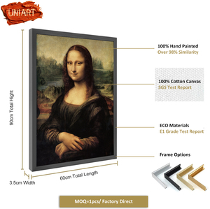 Tranh treo tường vải bố vẽ tay 100% Uniart, tùy chỉnh họa tiết Mona Lisa nổi tiếng, dùng trang trí phòng khách - Product Image 3