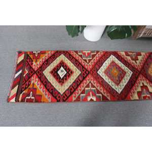 Turkish Rug, 2x11.7 ft <b>Runner</b> Rug, <b>Red</b> Floral Wool Vintage Rug - Product Image 5